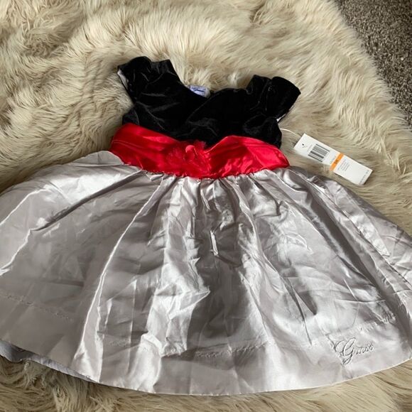 Guess Girls Holiday Dress Black Velvet Red 4T - Picture 1 of 7